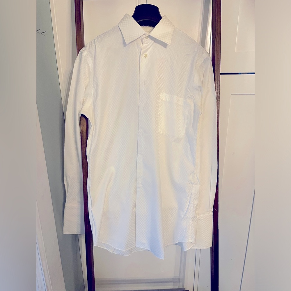 Paul Frederick casual or dress button down shirt slim fit subtle white checkers